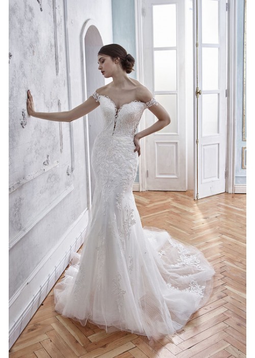 Fitted & Flare Plunge V Off-Shoulder Strapless Wedding Dress - CB-1837OL