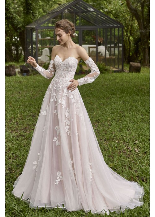 A-line Sweetheart Detachable Long Sleeves Wedding Dress - CB-1849OL