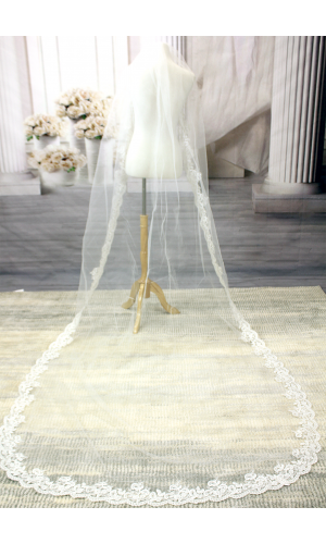 Long Veil - Long Veil Trim with Sequined Lace - 110" - VL-V1054-110IV