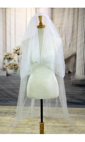 Long Veil - Long Veil Trim with rhinestones - 110" - VL-V1056-110WT