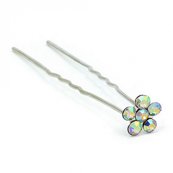 Hair Stick - 12 pcs Clear AB Crystal Flower - CS-9004AB