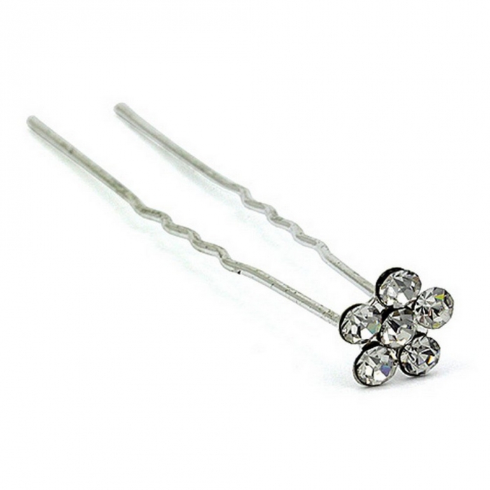 Hair Stick - 12 pcs Clear Crystal Flower - CS-9004CL