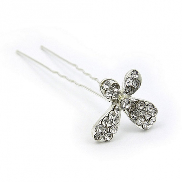 Hair Stick - 12 pcs Clear Rhinestone Butterfly - CS-KCS0158SC