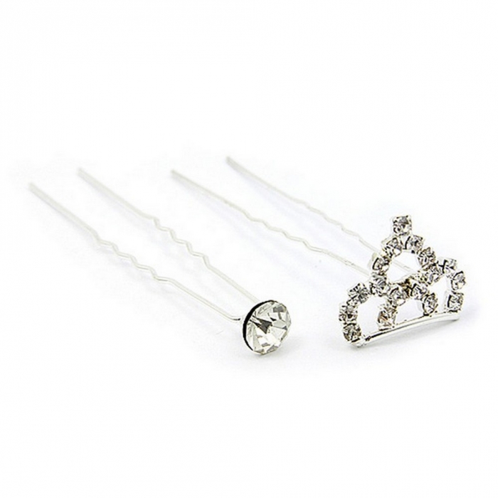 Hair Stick - 12 pcs Jeweled Crown & a Solitary Crystal - CS-MCS0081