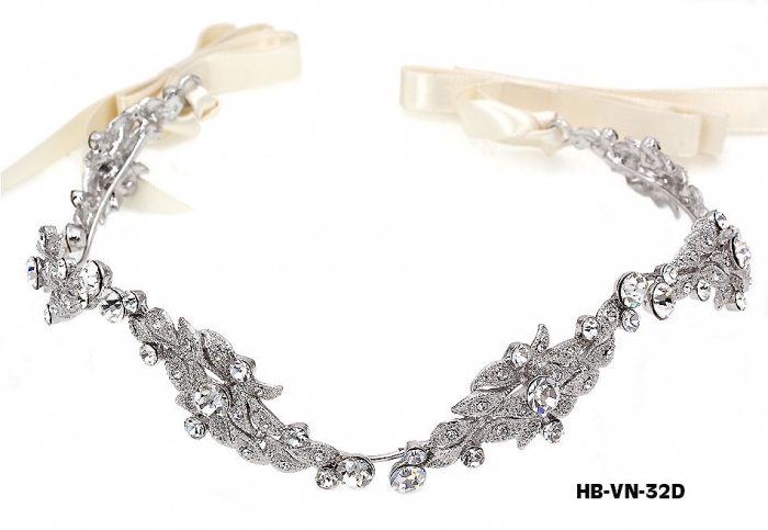 Head Band &ndash; Bridal Headpiece w/ Austrian Crystal Stones - HB-VN-32D