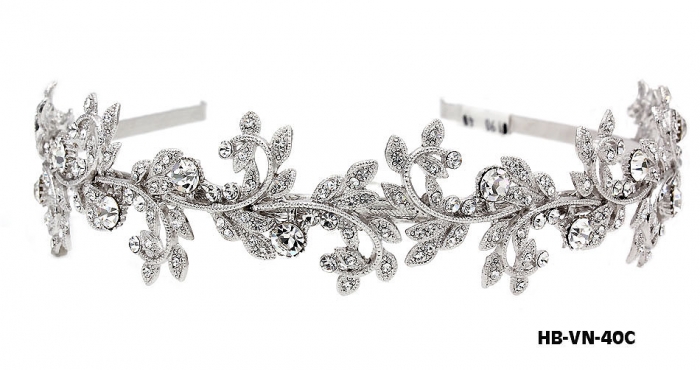 Head Band &ndash; Bridal Headpiece w/ Austrian Crystal Stones - HB-VN-40C