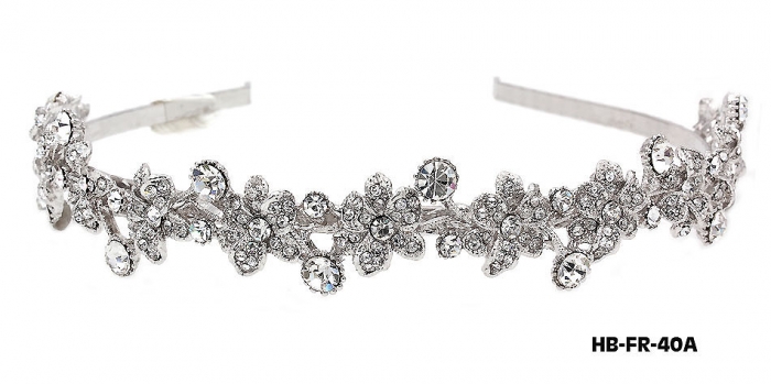 Head Band &ndash; Bridal Headpiece w/ Austrian Crystal Stones Flower - HB-FR-40A