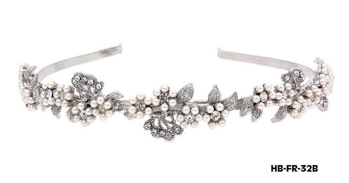 Head Band &ndash; Bridal Headpiece w/ Pearl Flower - HB-FR-32B