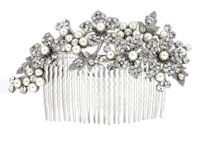 Wedding Hair Comb &ndash; Bridal Hair Combs & Clips w/ Austrian Crystal Stones Flowers - HCB-FR-16CP