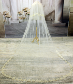 Long Veil - 2 layer with gold thread trim lace appliques - 110" - VL-V2028-110