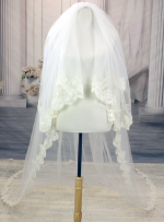 Long Veil - 2 layer with sequin & pearl embellished lace - 110" - VL-V2005-110IV