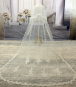 Long Veil - Embellished with lace appliques - 120" - VL-V6005-120IV