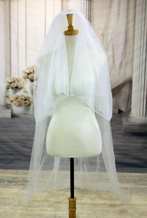 Long Veil - Long Veil Trim with rhinestones - 110" - VL-V1056-110WT