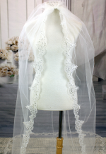 Long Veil - Long Veil Trim with Sequined Lace - 110" - VL-V1050-110IV