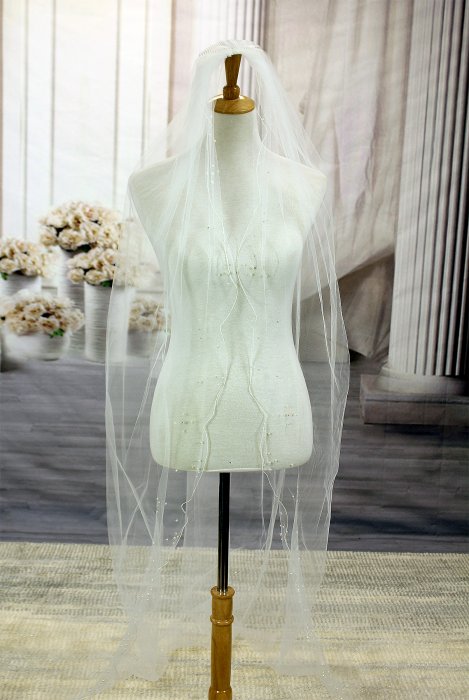 Long Veil - Long Veil with Pearl Embellishment - 108" - VL-V119-108IV