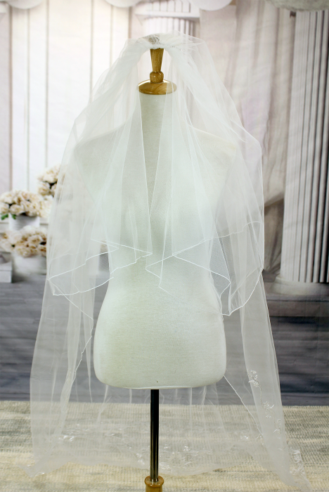 Long Veil - Long Veil with sequined embroidery - 110" - VL-V2003-110IV