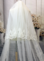 Long Veil - Sequined lace appliques - 130" - VL-V6003-130IV