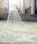 Long Veil - Sequined lace appliques - 130" - VL-V6003-130IV