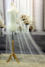 Long Veil - woven trim with beads and pearls embellishment - 108" - VL-V130-108IV