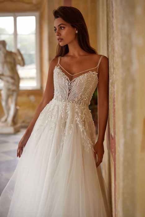 Luxury Wedding Dress - A-line with Thin Straps and a Deep V-neck - Wensen - LIDA-01343.00.17