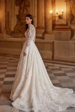 Luxury Wedding Dress - Delicate Lace A-line with Stand-up Collar and Long Sleeves - Lacework Treasure - LIDA-01346.00.00