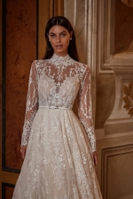 Luxury Wedding Dress - Delicate Lace A-line with Stand-up Collar and Long Sleeves - Lacework Treasure - LIDA-01346.00.00
