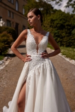 Luxury Wedding Dress - A-line Deep V-neck and a Slit on The Right Side - Dreamy Devotion - LIDA-01352.00.17