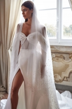 Luxury Wedding Dress - Mikado A-line Heart Cutout with Wing Sleeves - Leuna - LIDA-01367.00.00