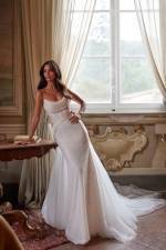 Luxury Wedding Dress - Embroidered Lace Mermaid Style with a Boat Neckline - Silueta - LIDA-01368.42.17