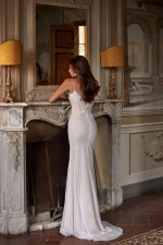 Luxury Wedding Dress - Embroidered Lace Mermaid Style with a Boat Neckline - Silueta - LIDA-01368.42.17