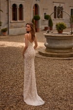 Luxury Wedding Dress - Mermaid Deep-cut 3D Flowers with Sparkle Pearl Beads - Geranissa - LDK-08290.42.17