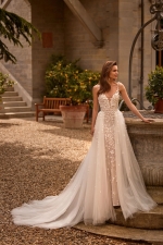 Luxury Wedding Dress - Mermaid Deep-cut 3D Flowers with Sparkle Pearl Beads - Geranissa - LDK-08290.42.17