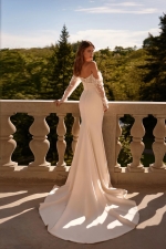 Luxury Wedding Dress - Mermaid Boat-neck Small 3D Flowers with Long Sleeves - Petal - LDK-08291.00.17
