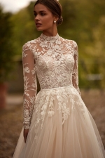 Luxury Wedding Dress - A-line Tank Top Embroidered Appliqués with Long Sleeves - Chrysanthemiss - LDK-08292.00.17